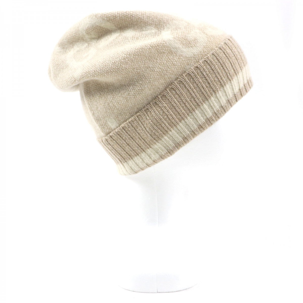 GUCCI Knit cap 765053 cashmere camel white GG Cashmere Jacquard Cap M