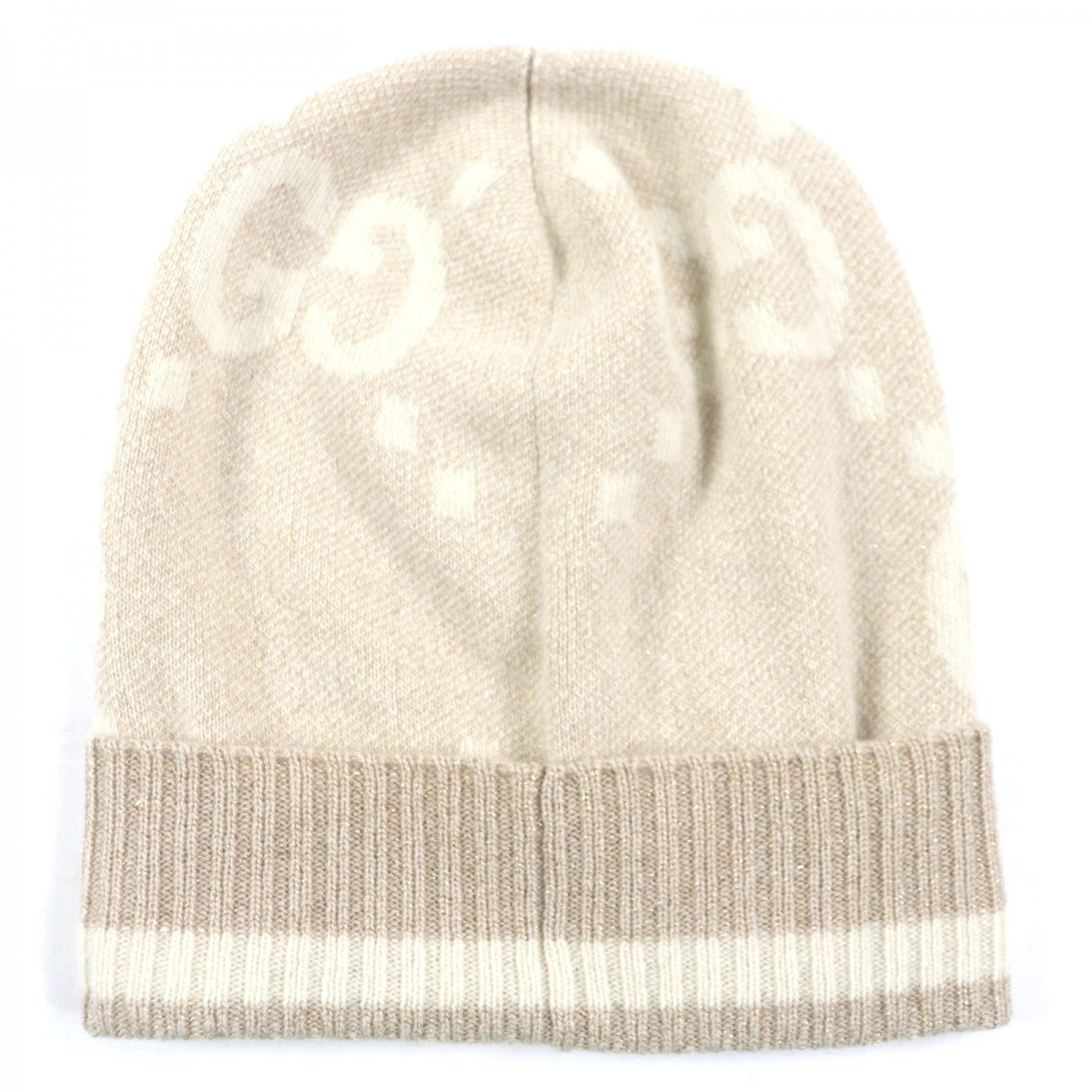 GUCCI Knit cap 765053 cashmere camel white GG Cashmere Jacquard Cap M
