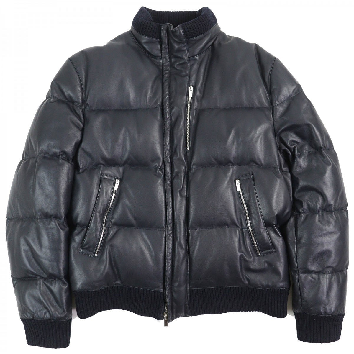 HERMES Down jacket Sheep leather Dark navy 54