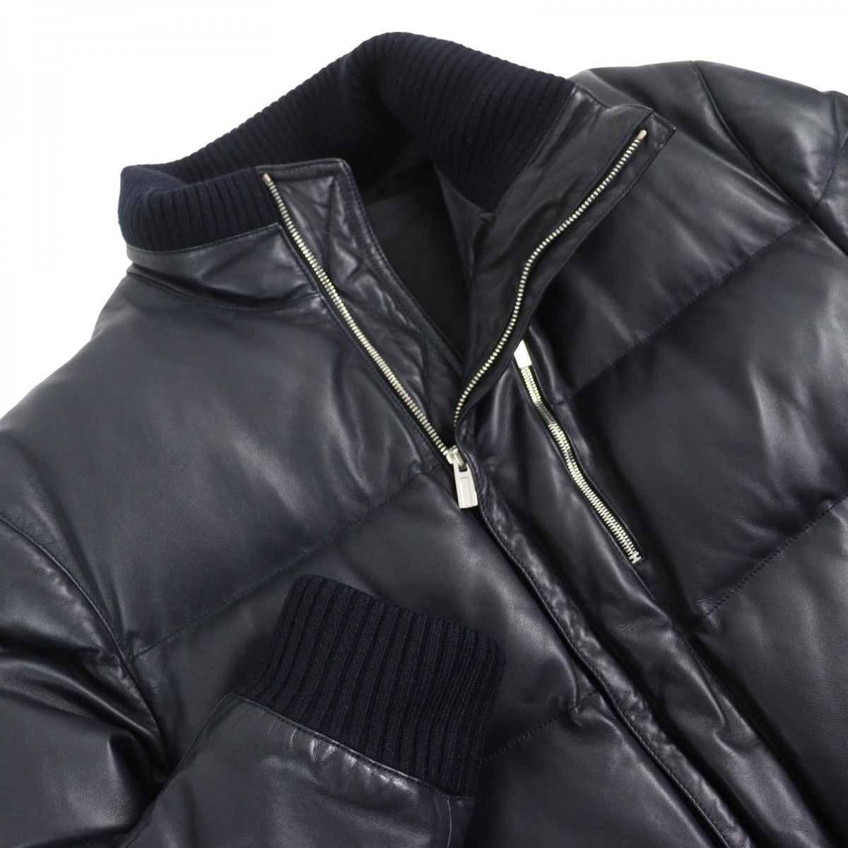 HERMES Down jacket Sheep leather Dark navy 54