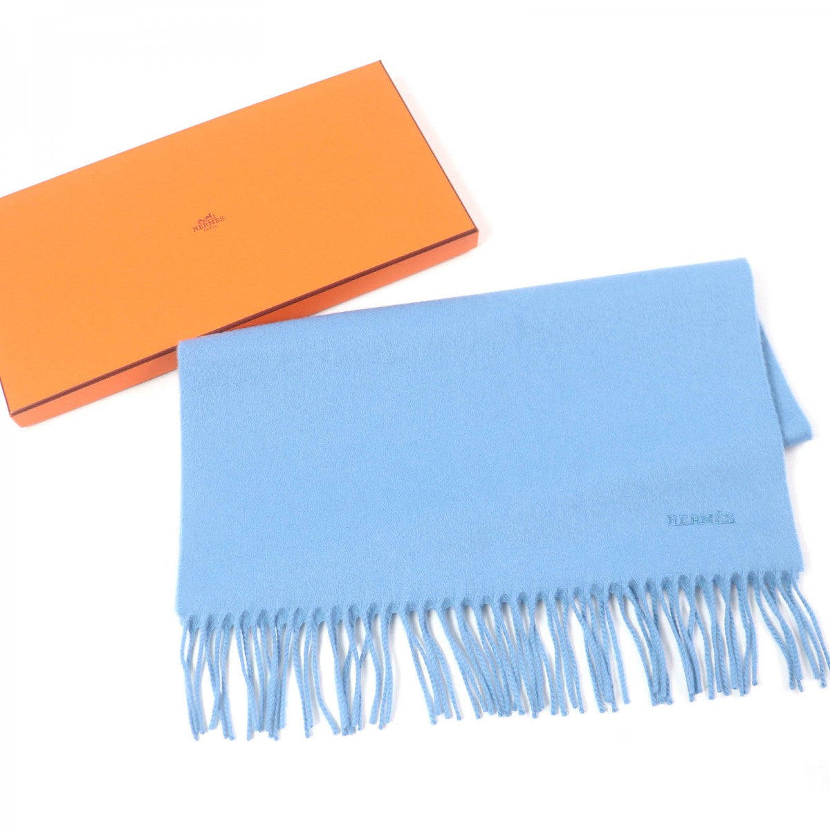 HERMES Scarf cashmere blue