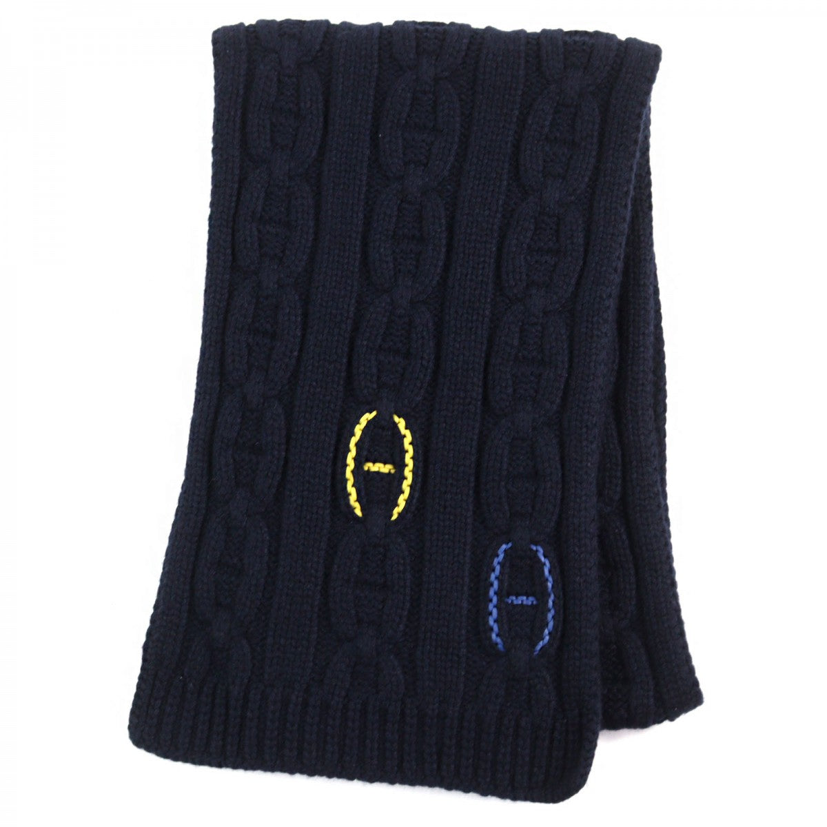 HERMES Scarf cashmere Navy type TRI-MAILLON Tri-Maillon