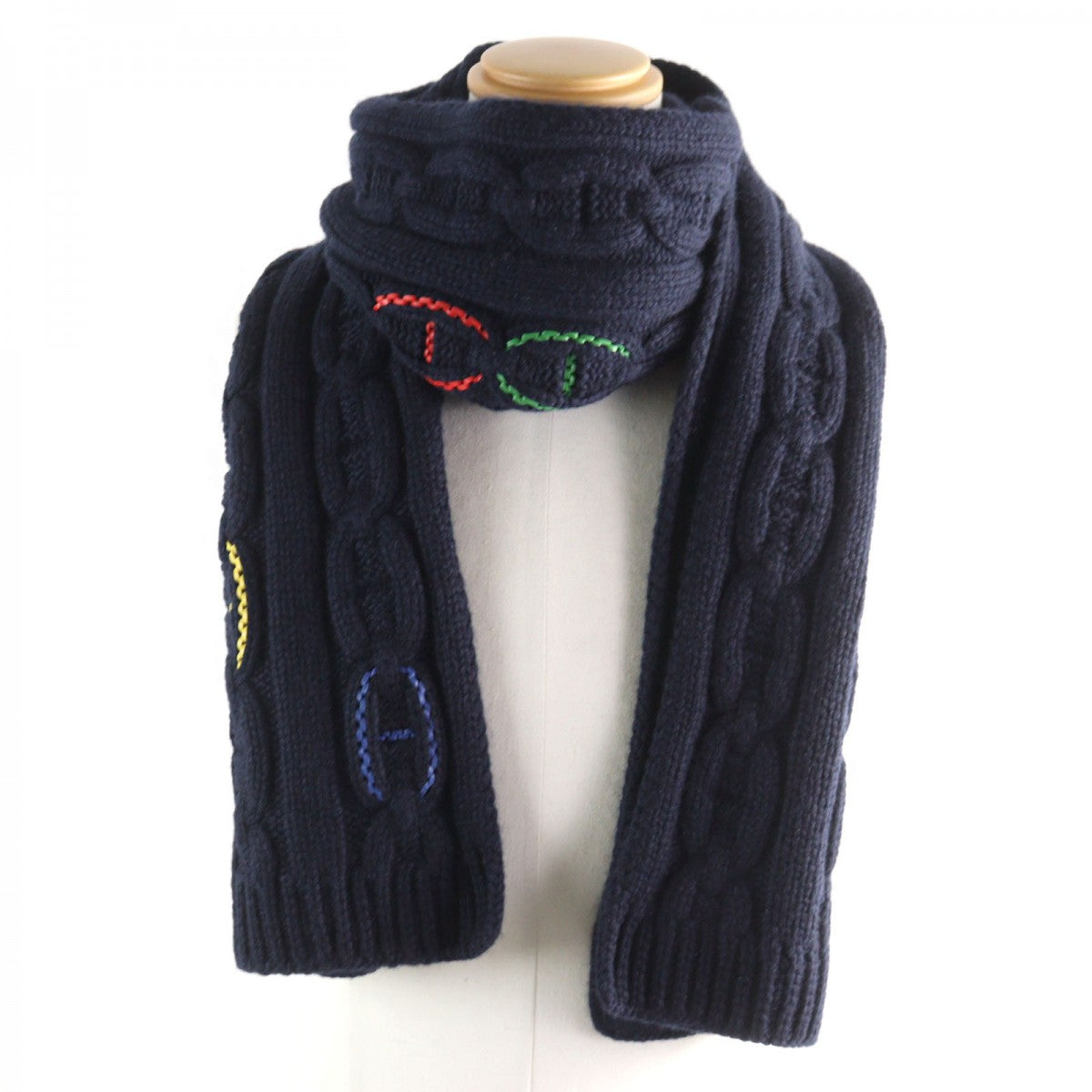 HERMES Scarf cashmere Navy type TRI-MAILLON Tri-Maillon