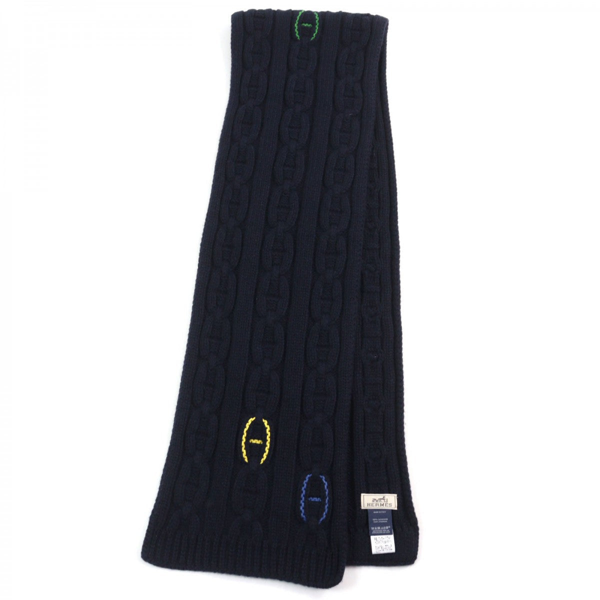 HERMES Scarf cashmere Navy type TRI-MAILLON Tri-Maillon