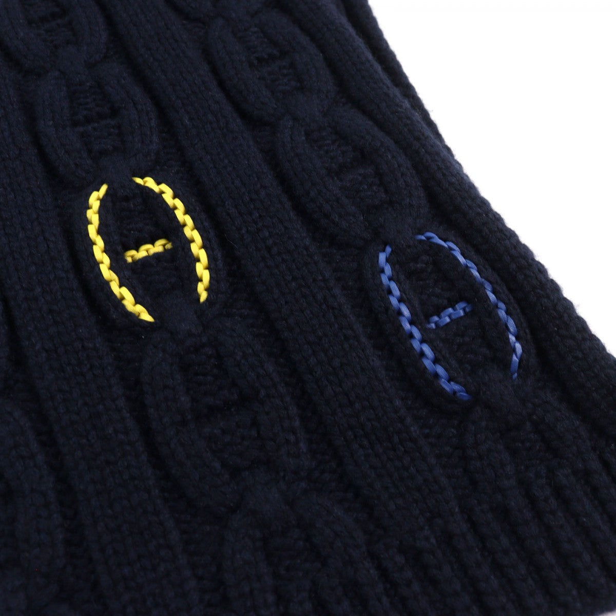 HERMES Scarf cashmere Navy type TRI-MAILLON Tri-Maillon