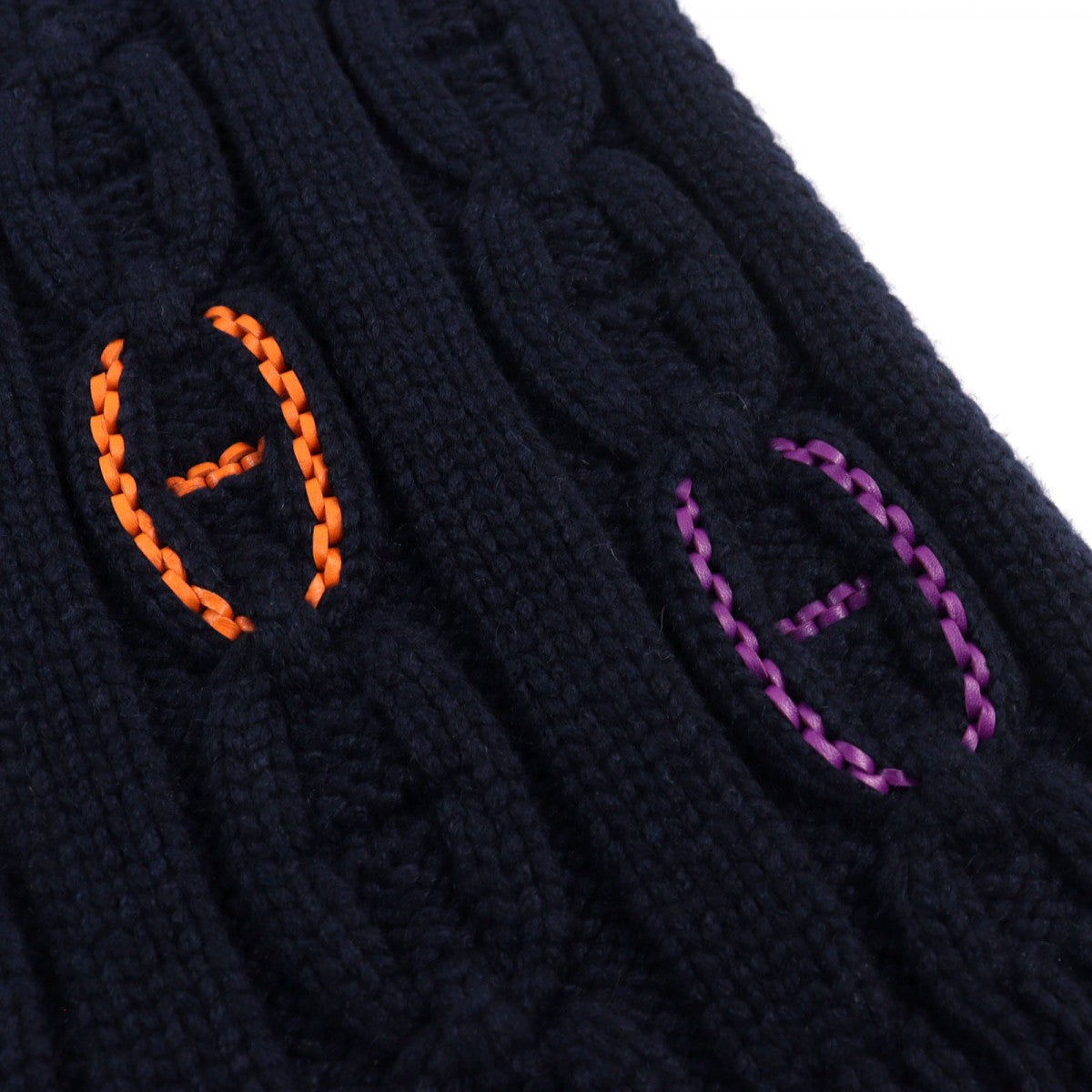 HERMES Scarf cashmere Navy type TRI-MAILLON Tri-Maillon