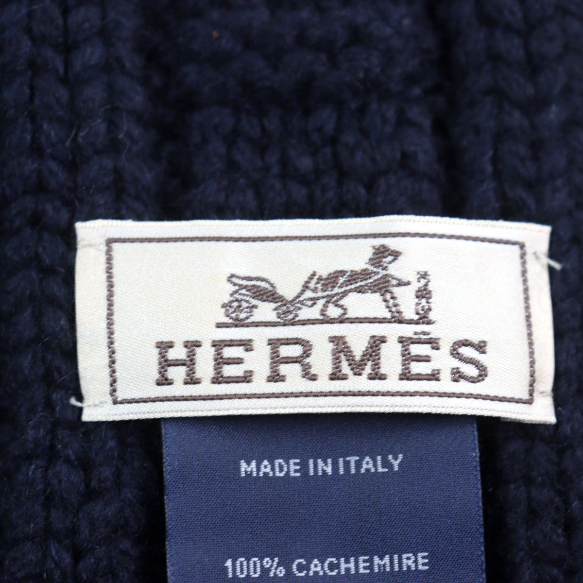 HERMES Scarf cashmere Navy type TRI-MAILLON Tri-Maillon
