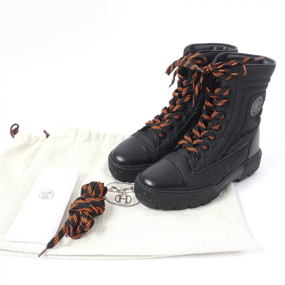 HERMES short boots Parachute Fabric , Leather black fresh 37