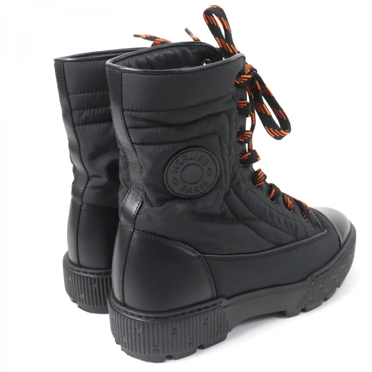 HERMES short boots Parachute Fabric , Leather black fresh 37