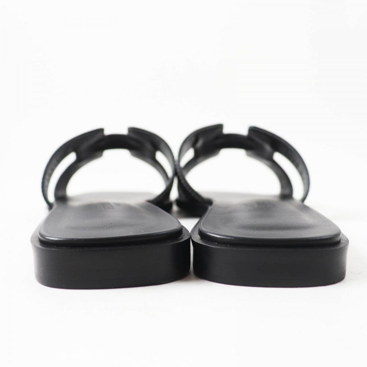 HERMES Sandals leather black Oran 37
