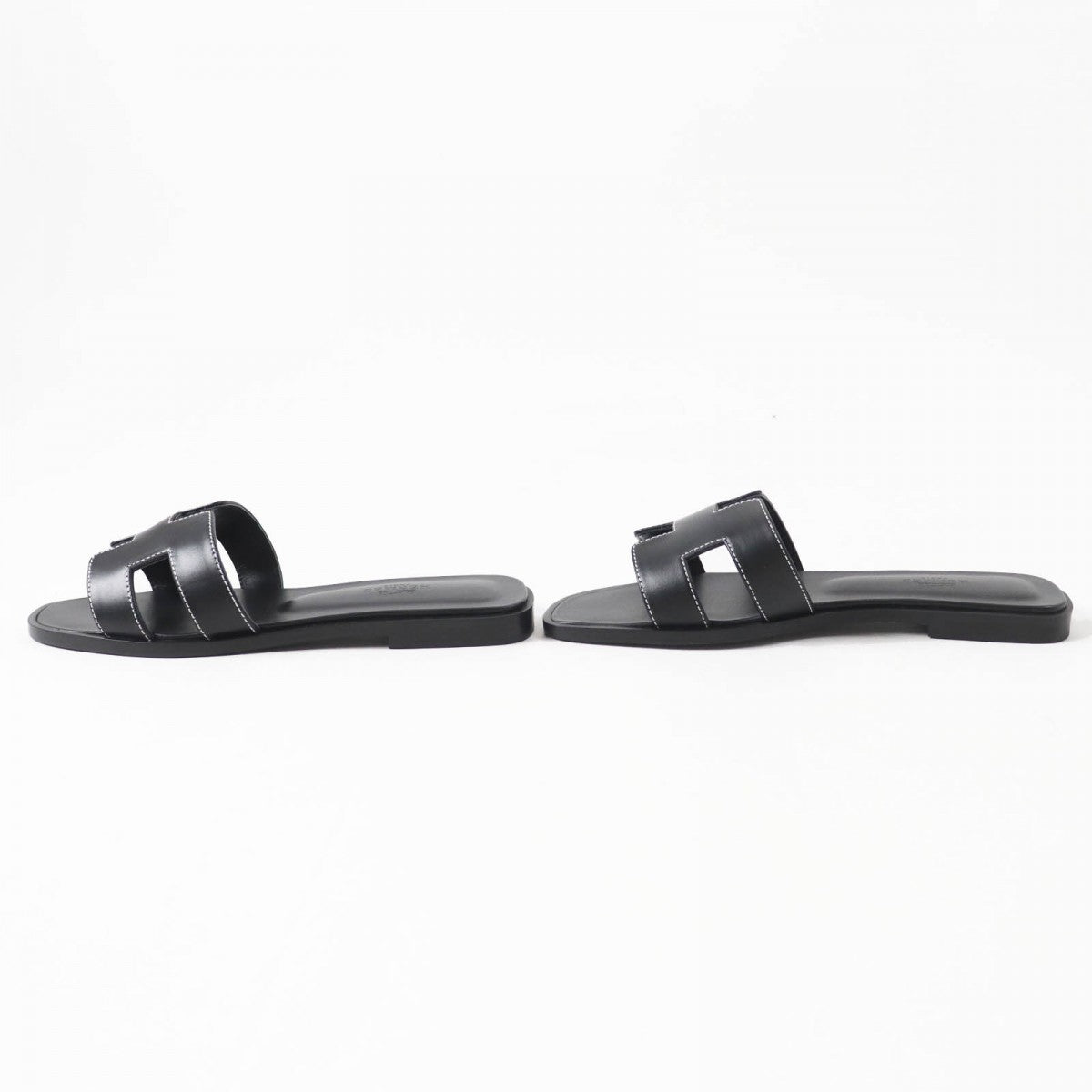 HERMES Sandals leather black Oran 37