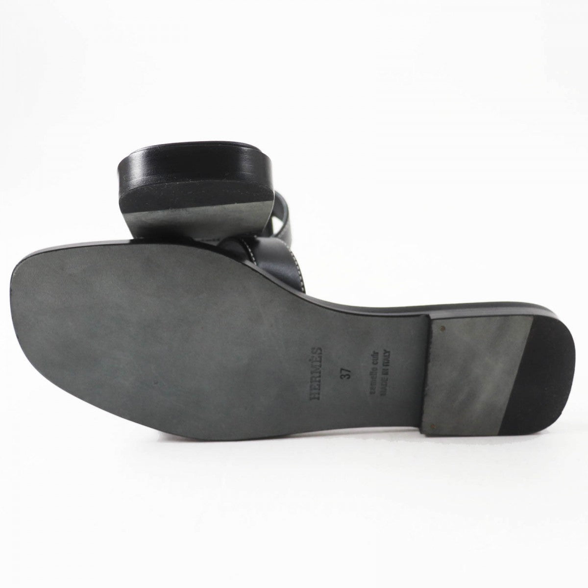 HERMES Sandals leather black Oran 37