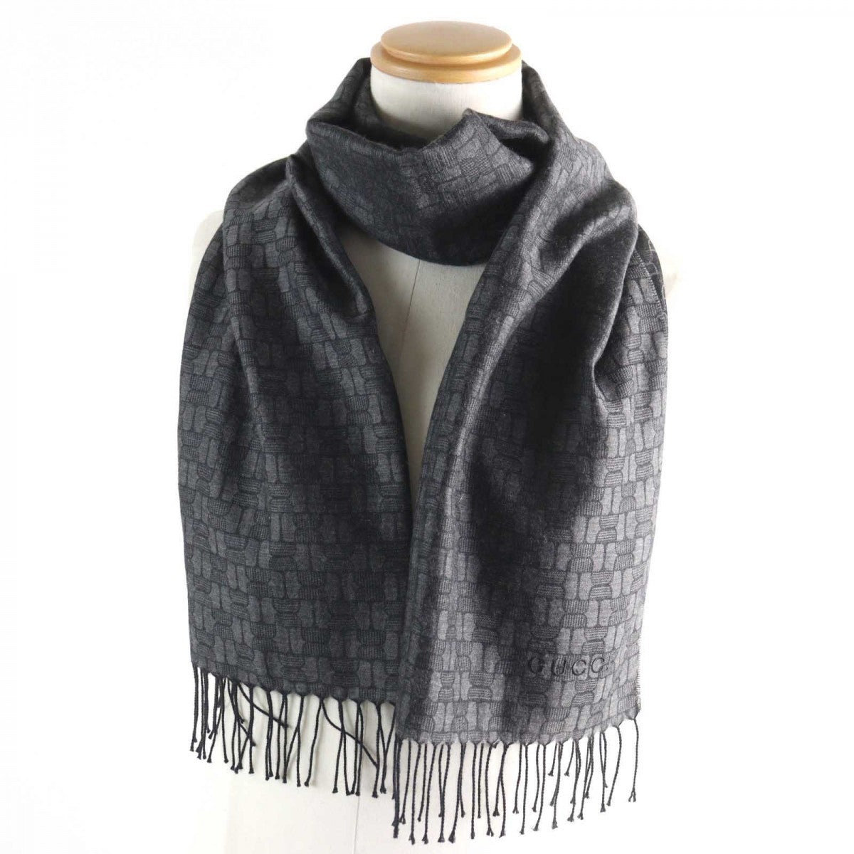 GUCCI Scarf cashmere Gray type All-over pattern