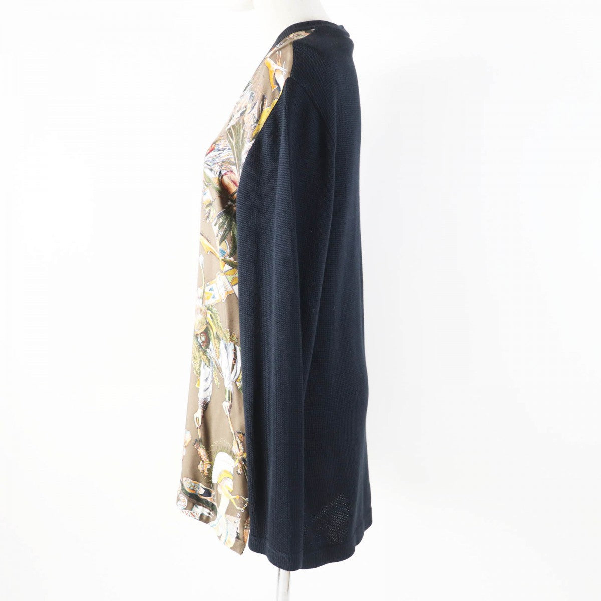 HERMES knit silk Black Brown Multi Margiela period LES DANSES DES INDIENS Indian Dance XL