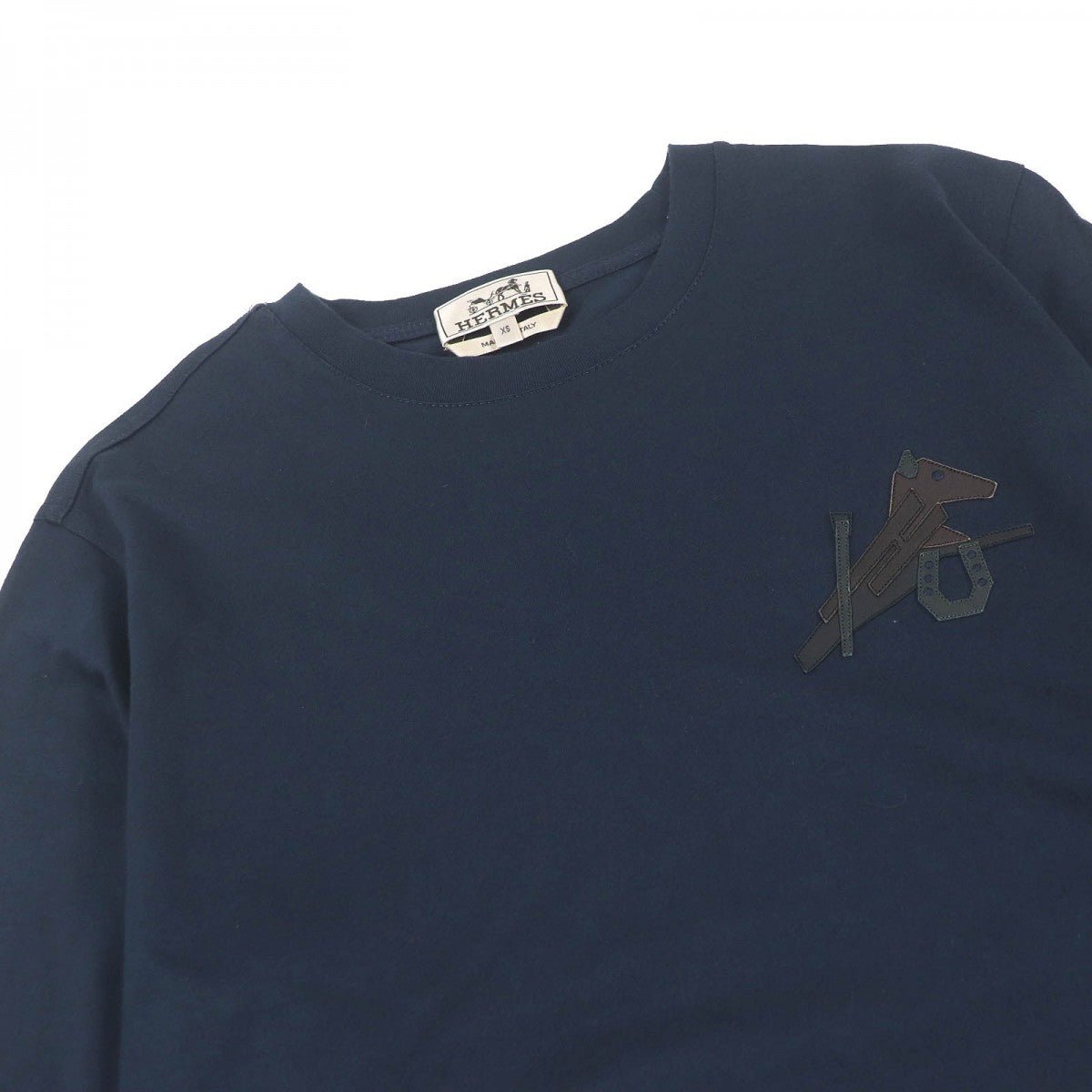 HERMES Short sleeve T-shirt cotton Navy Puzzle Eskettle XS