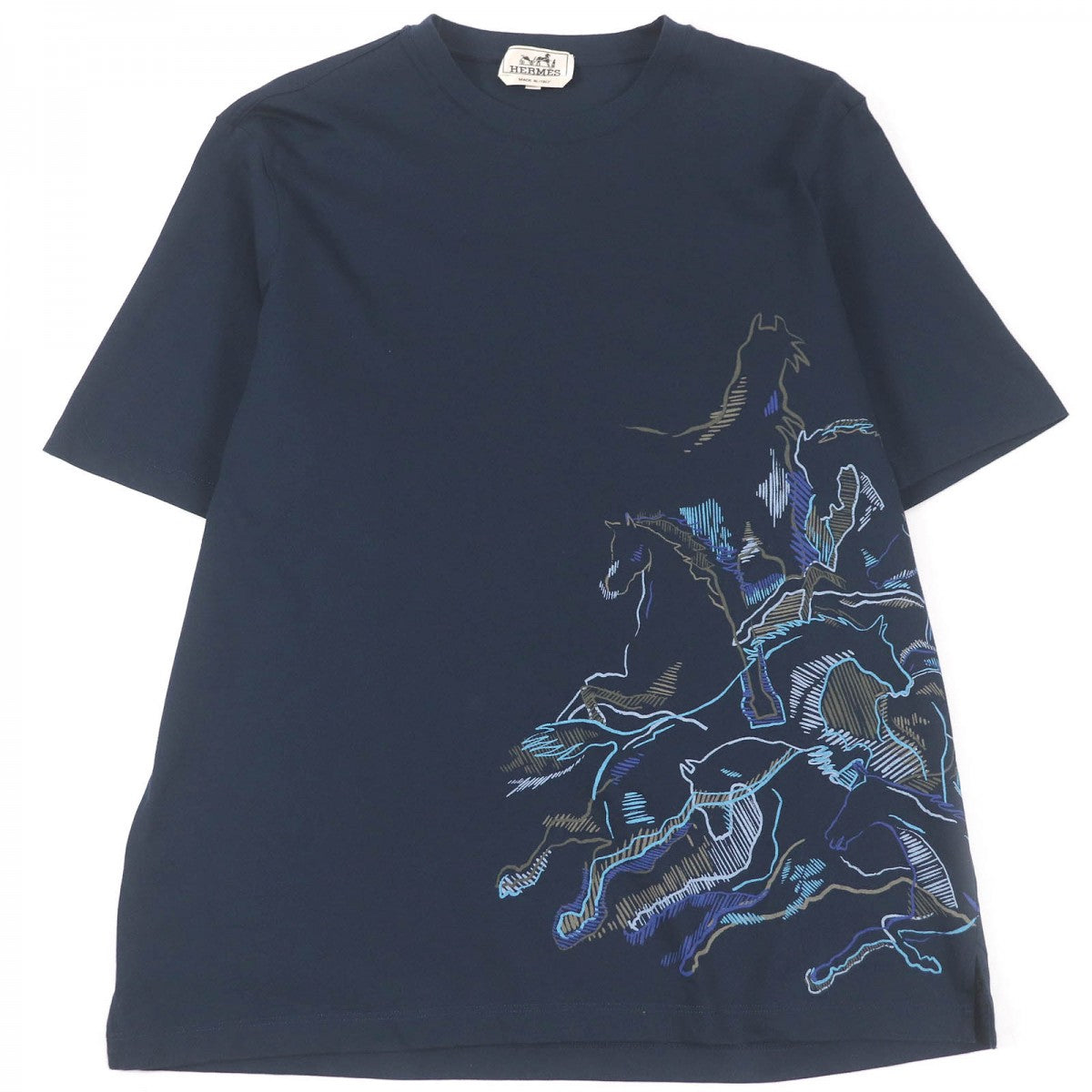 HERMES Short sleeve T-shirt cotton Navy caval card M