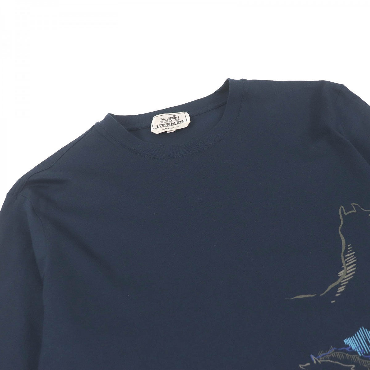 HERMES Short sleeve T-shirt cotton Navy caval card M