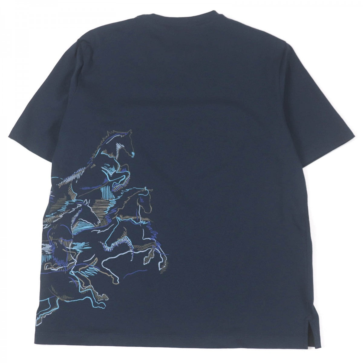 HERMES Short sleeve T-shirt cotton Navy caval card M