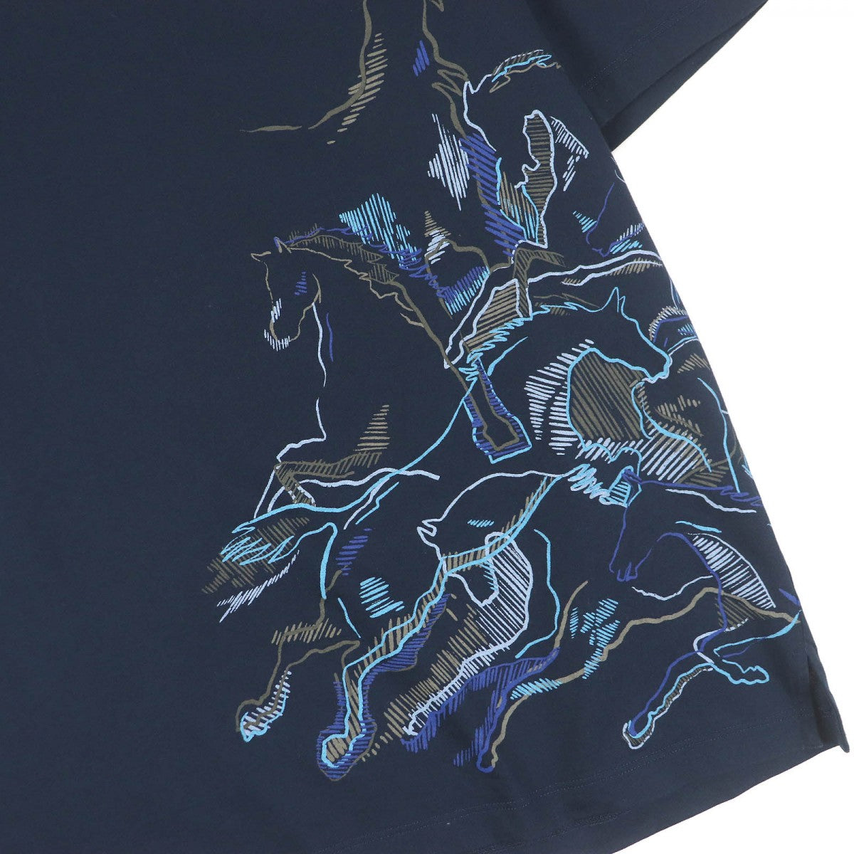 HERMES Short sleeve T-shirt cotton Navy caval card M