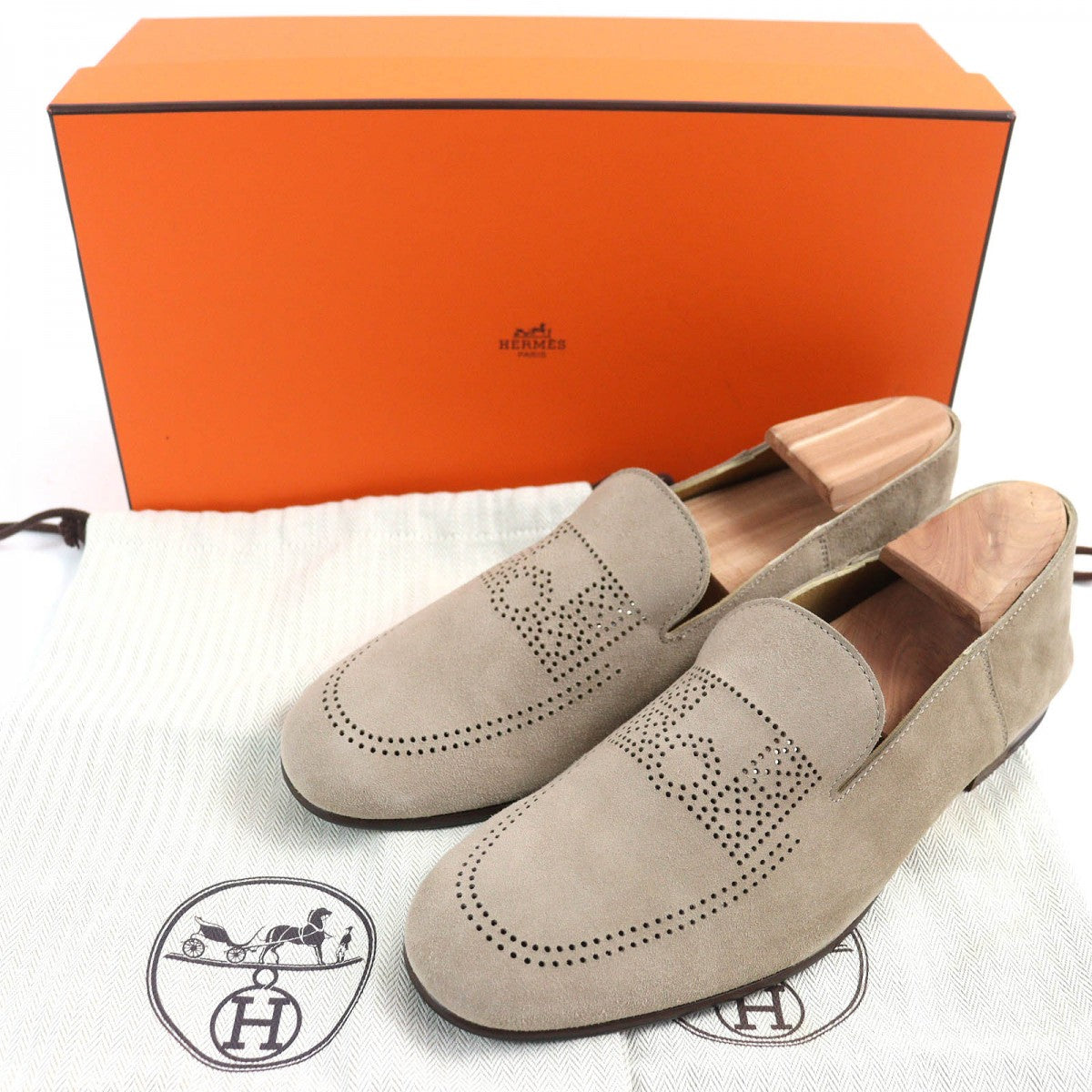 HERMES Moccasin 221980Z Suede leather Beige type Eclipse 39.5