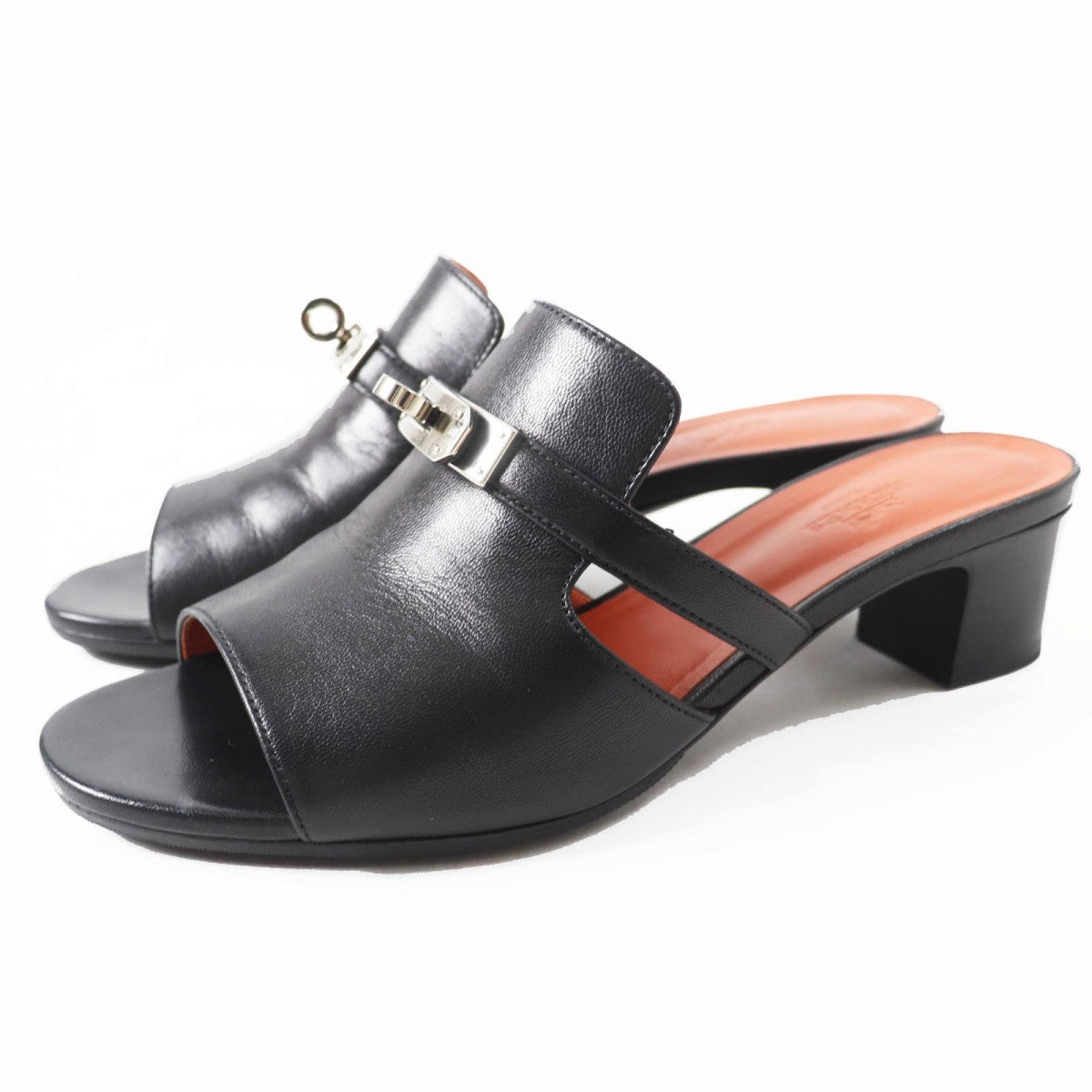HERMES Sandals leather black candy 38