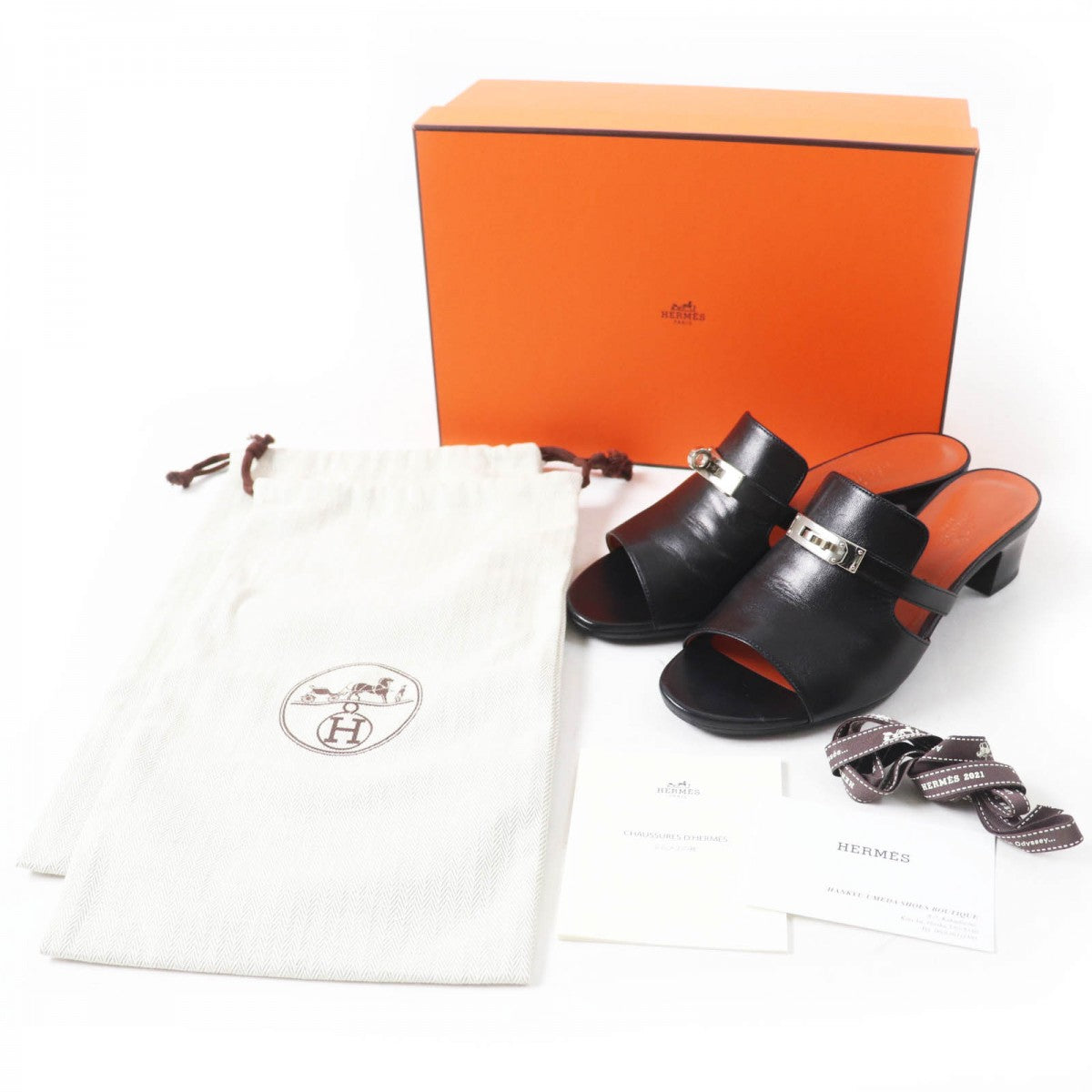 HERMES Sandals leather black candy 38