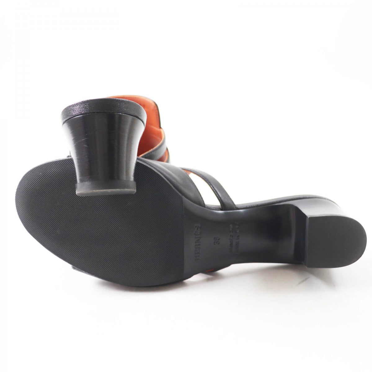 HERMES Sandals leather black candy 38