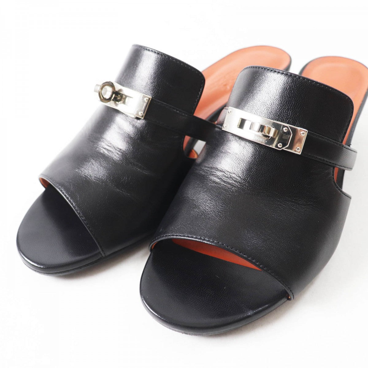 HERMES Sandals leather black candy 38