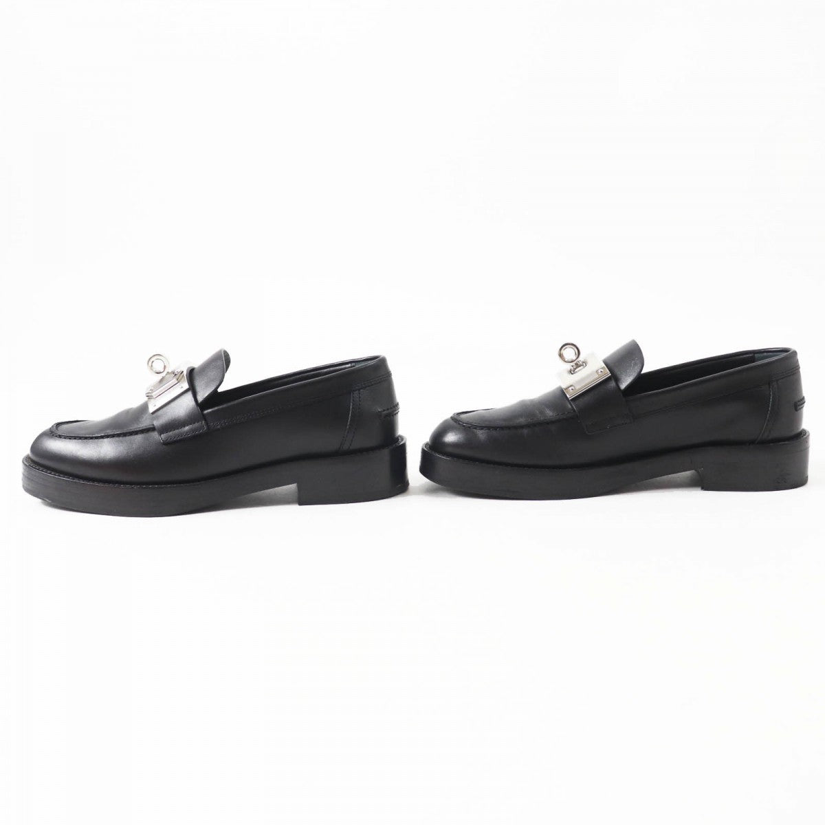 HERMES loafers leather black HOT 36