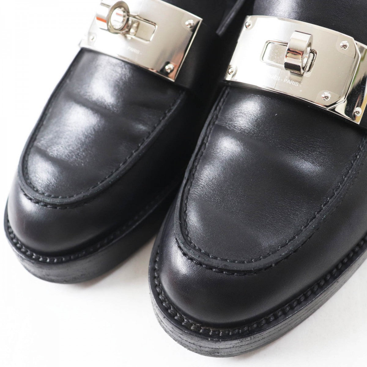 HERMES loafers leather black HOT 36