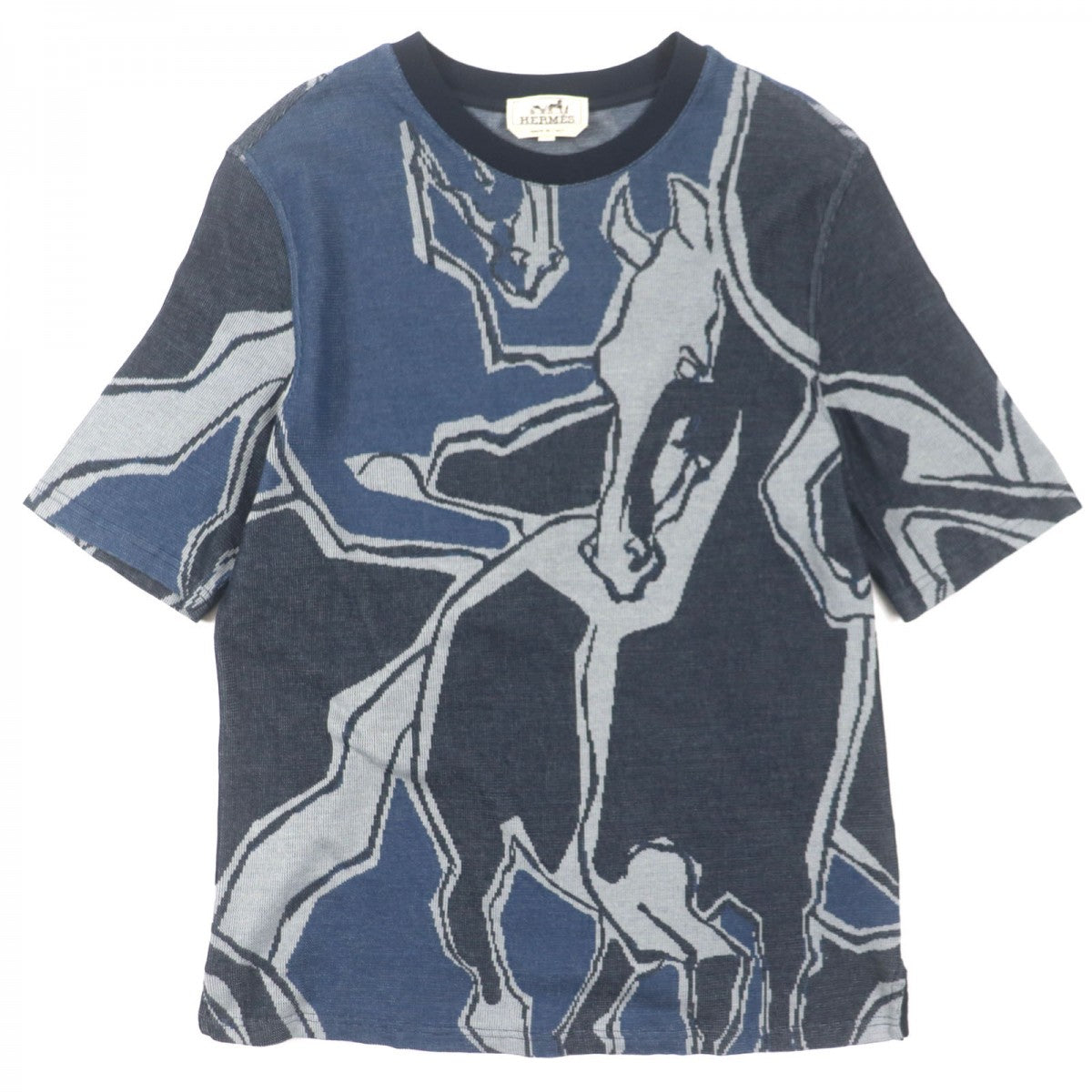 HERMES Short sleeve T-shirt cotton Navy Dance of Horses Light S