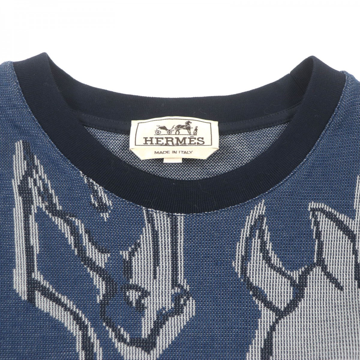 HERMES Short sleeve T-shirt cotton Navy Dance of Horses Light S