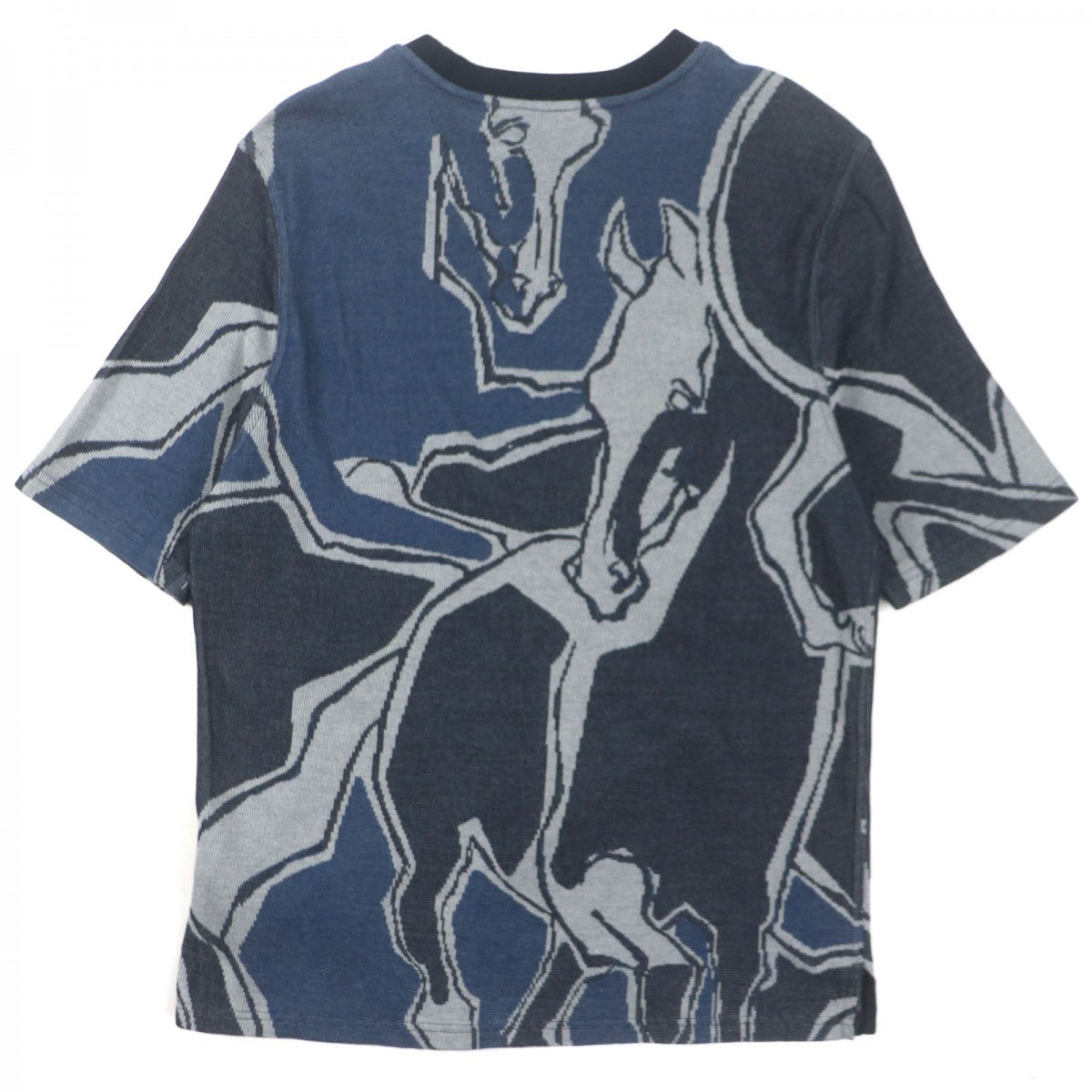 HERMES Short sleeve T-shirt cotton Navy Dance of Horses Light S