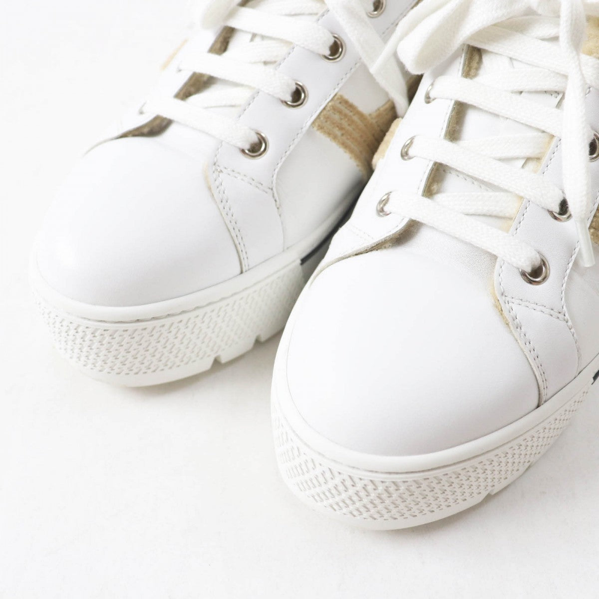 HERMES sneakers leather White beige Dare Sneaker 38