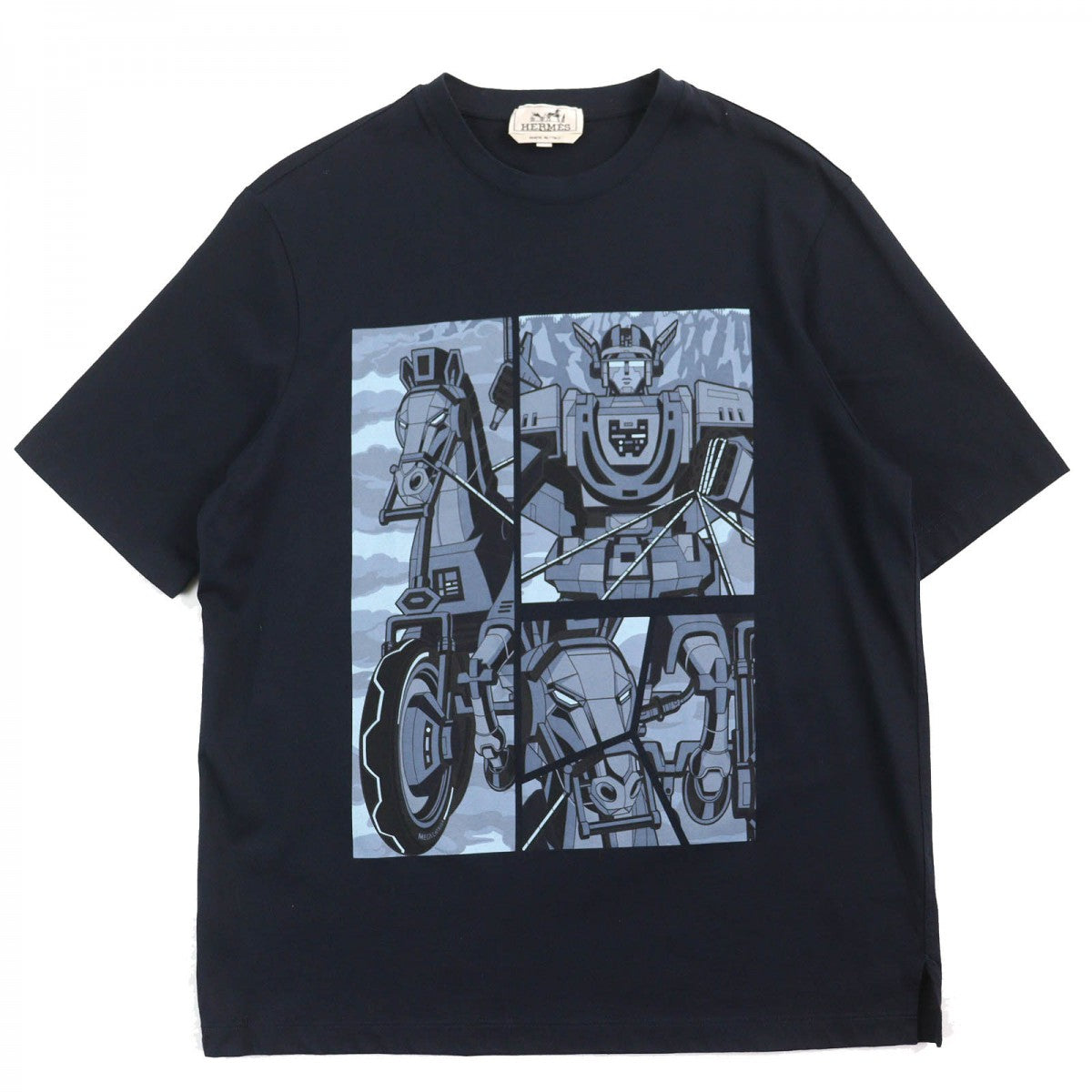 HERMES Short sleeve T-shirt cotton Navy Mega Chariot XS