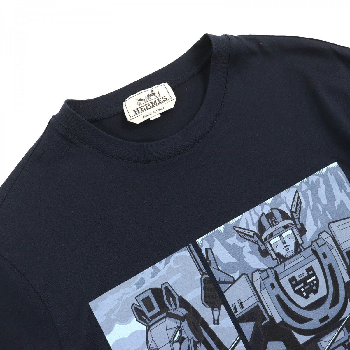HERMES Short sleeve T-shirt cotton Navy Mega Chariot XS