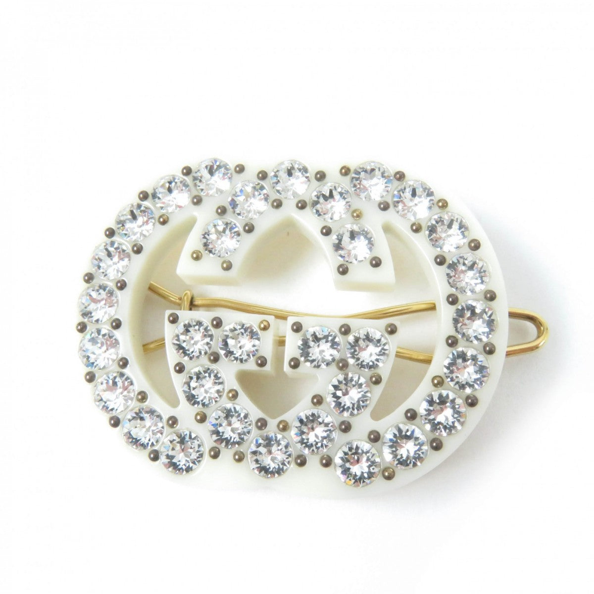 GUCCI Valletta Resin, Rhinestone, Metal Ivory With rhinestone Interlocking G