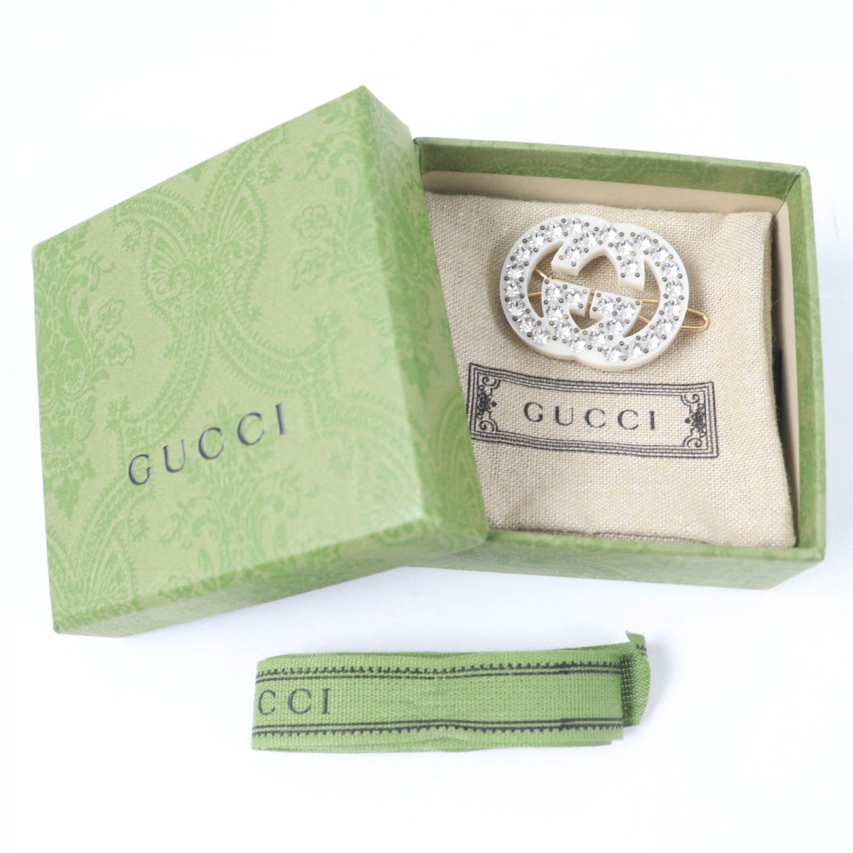 GUCCI Valletta Resin, Rhinestone, Metal Ivory With rhinestone Interlocking G