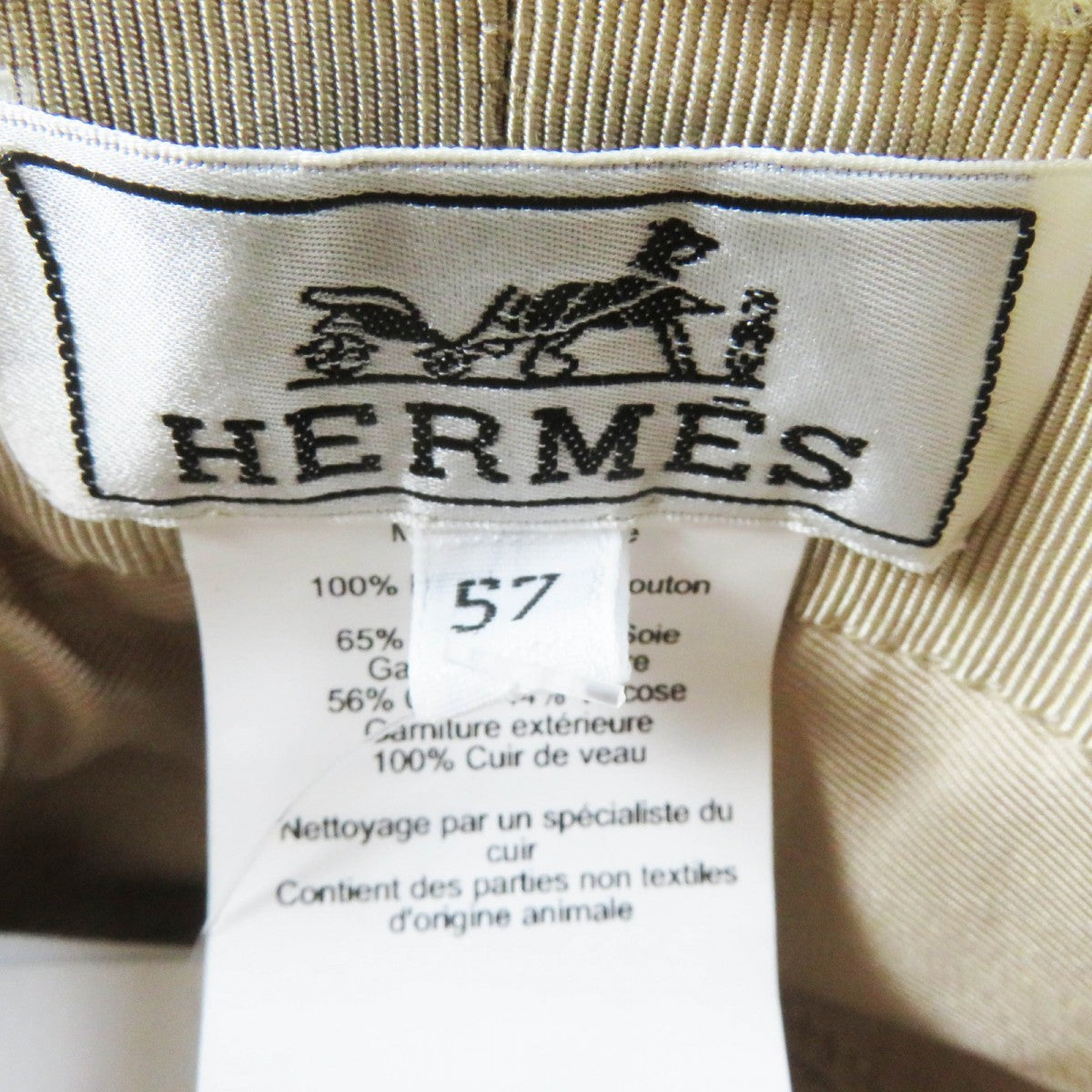 HERMES hat Sheep leather beige Fove 57