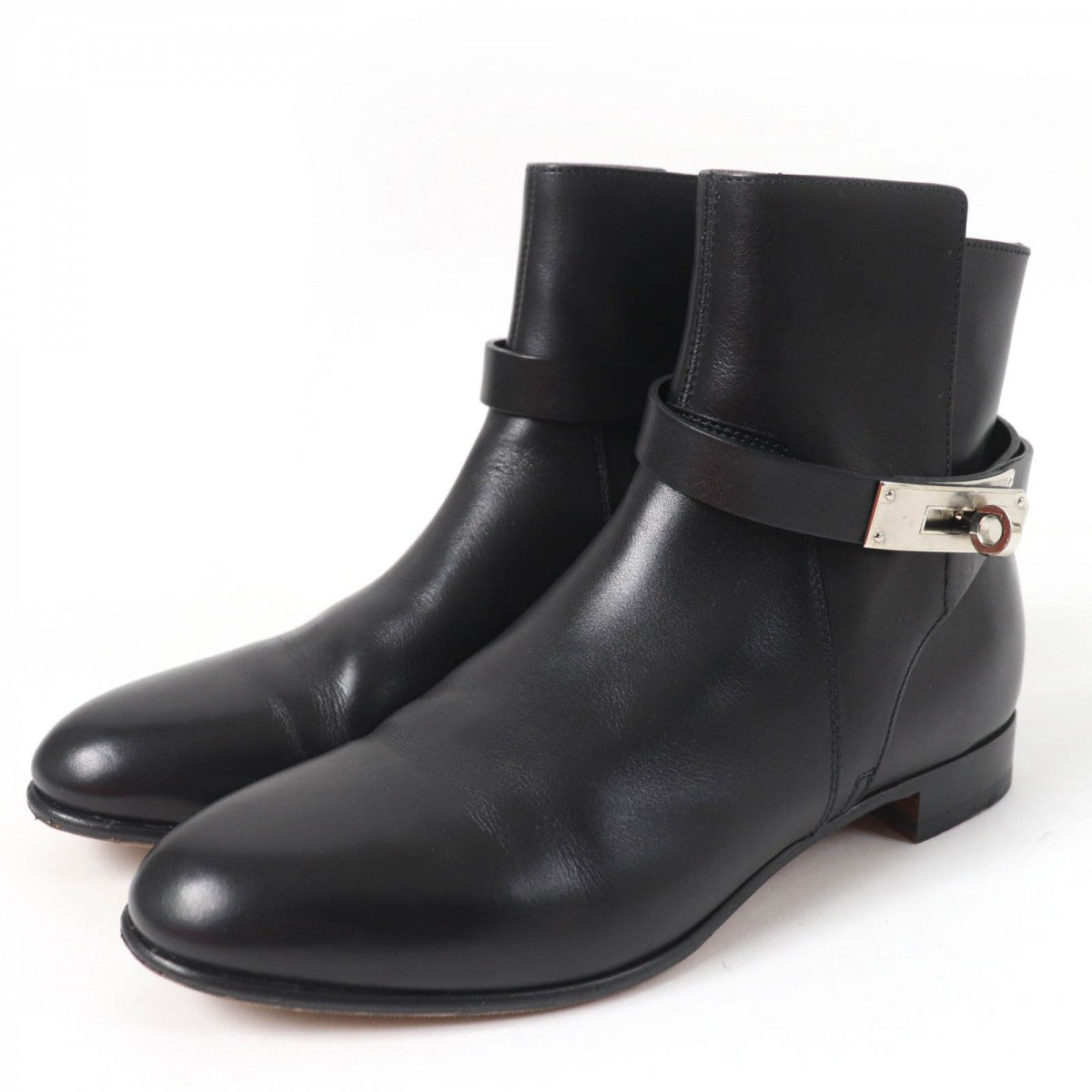 HERMES short boots leather black Neo 36.5