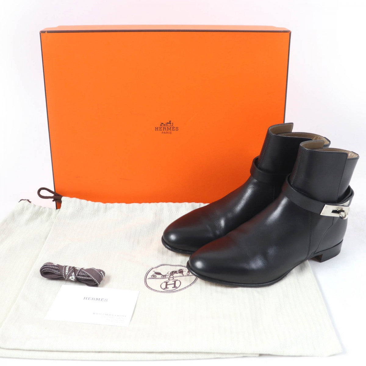 HERMES short boots leather black Neo 36.5