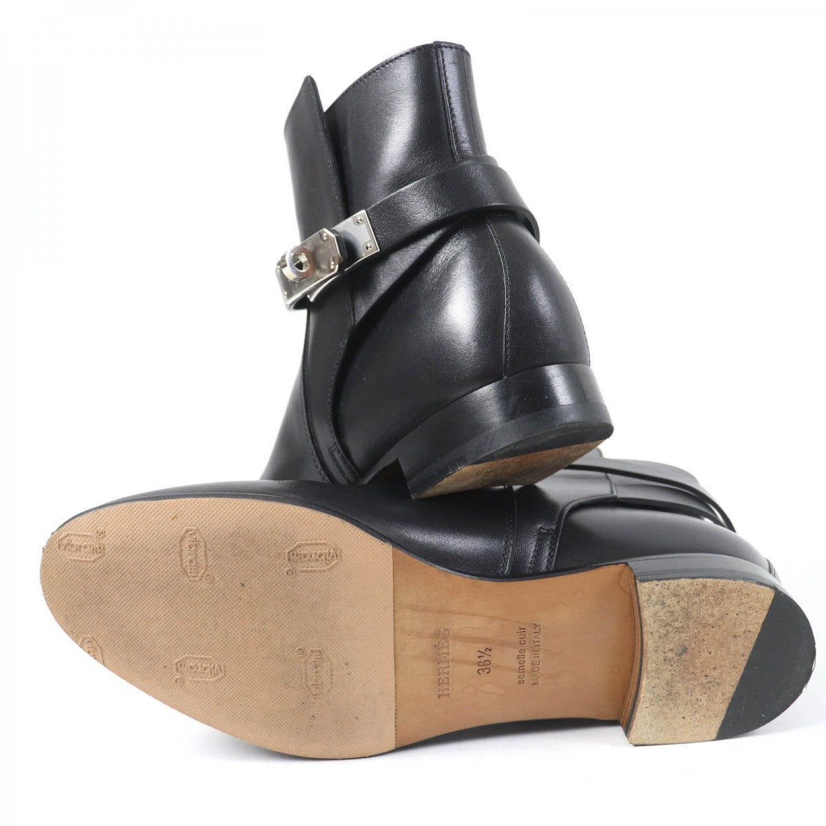 HERMES short boots leather black Neo 36.5