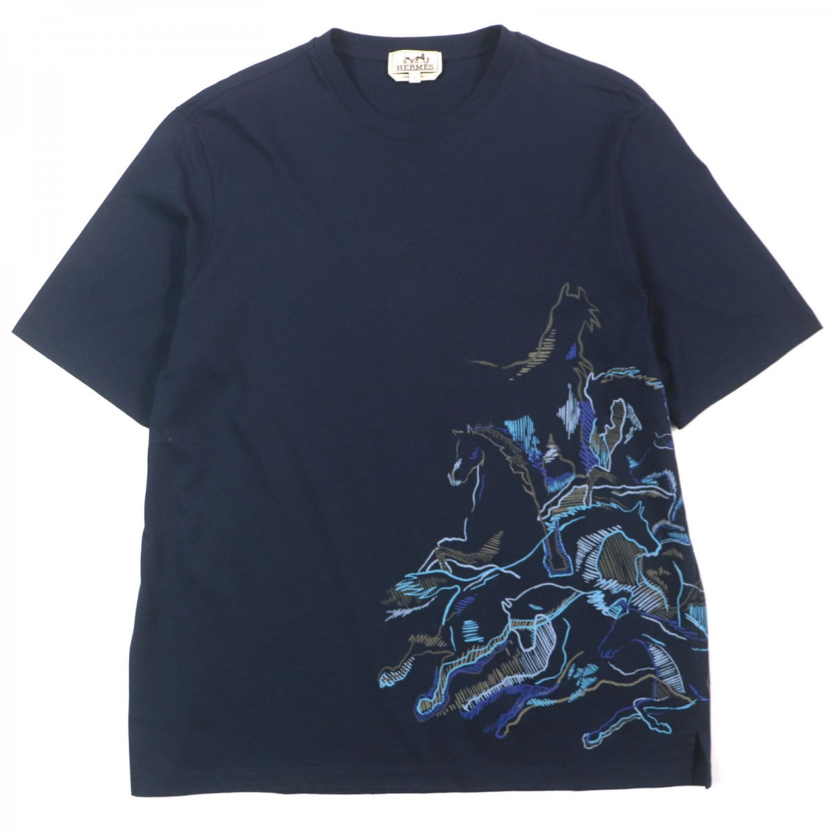 HERMES Short sleeve T-shirt cotton Navy caval card L