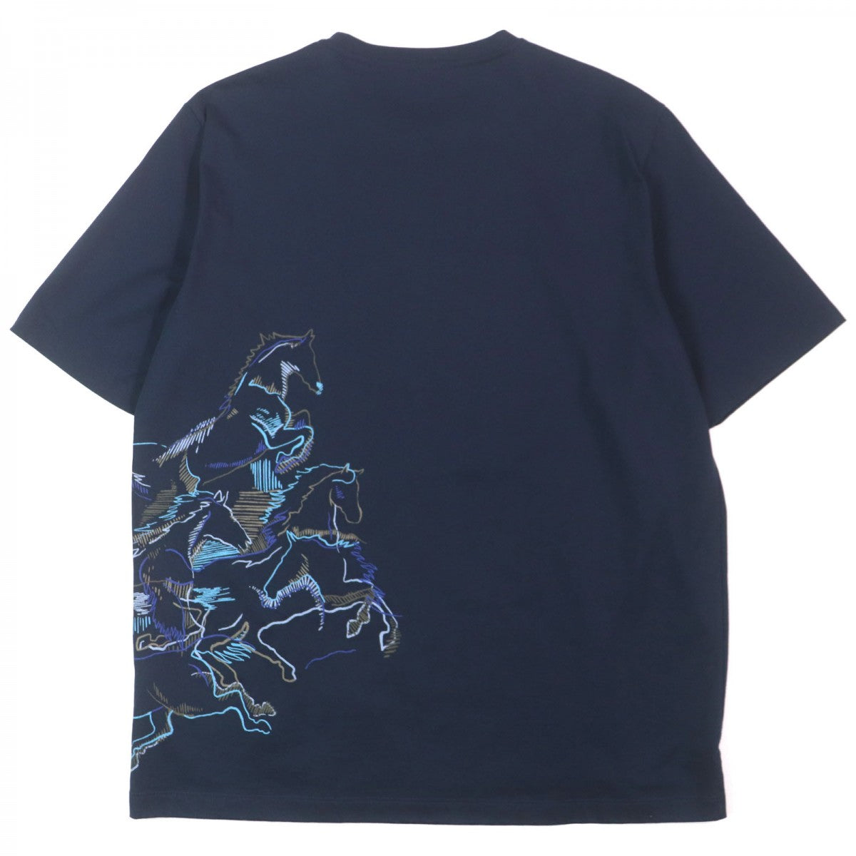 HERMES Short sleeve T-shirt cotton Navy caval card L