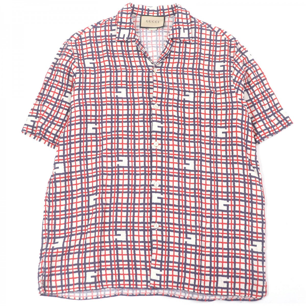 GUCCI Short sleeve shirt 742706 linen Red navy 48