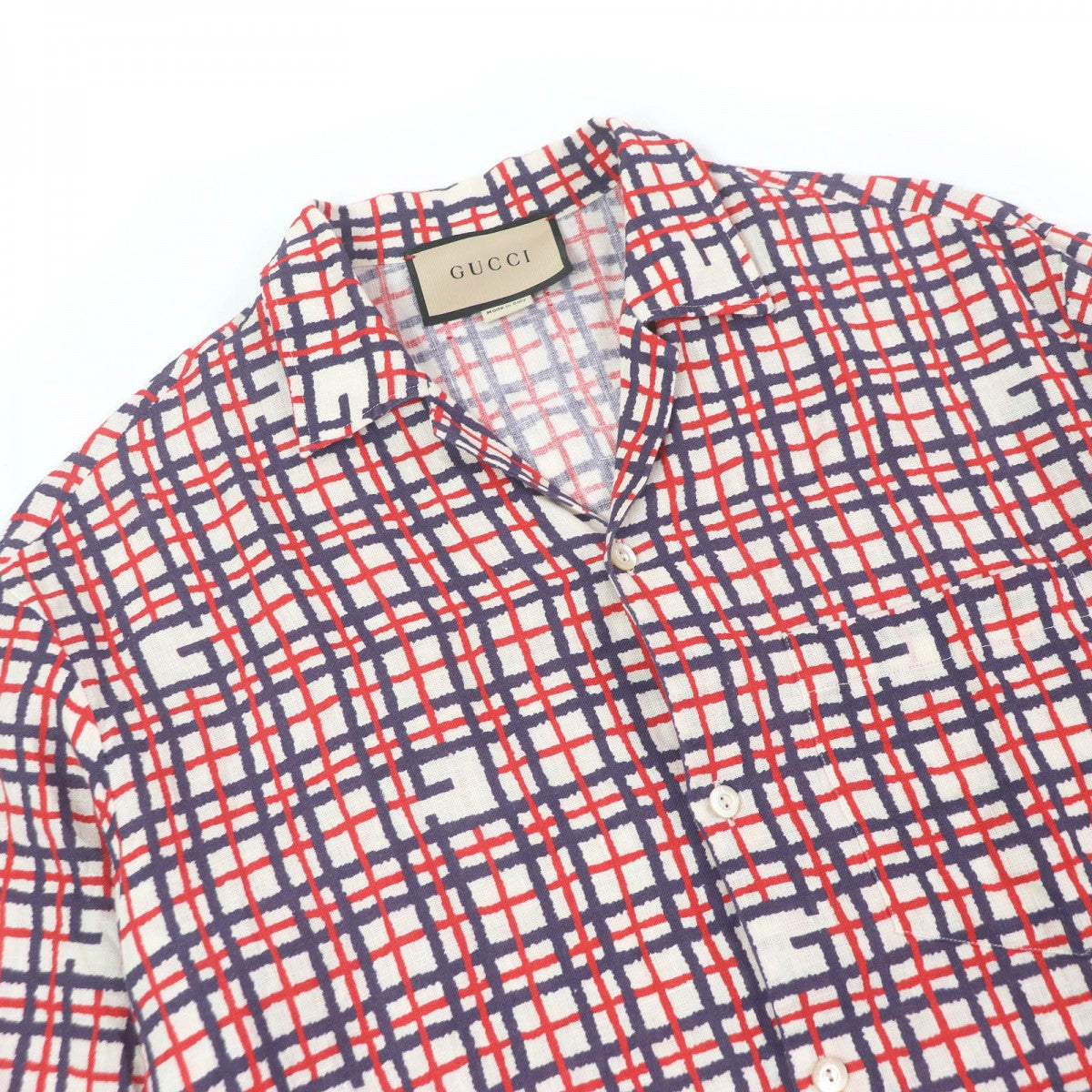 GUCCI Short sleeve shirt 742706 linen Red navy 48