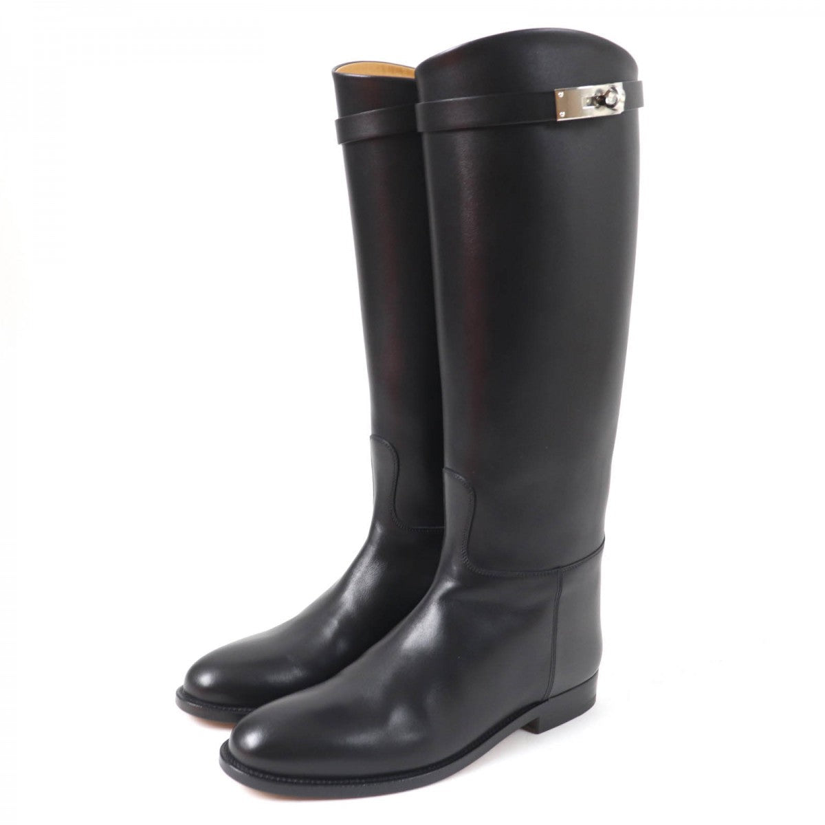 HERMES Knee-high boots leather black 37