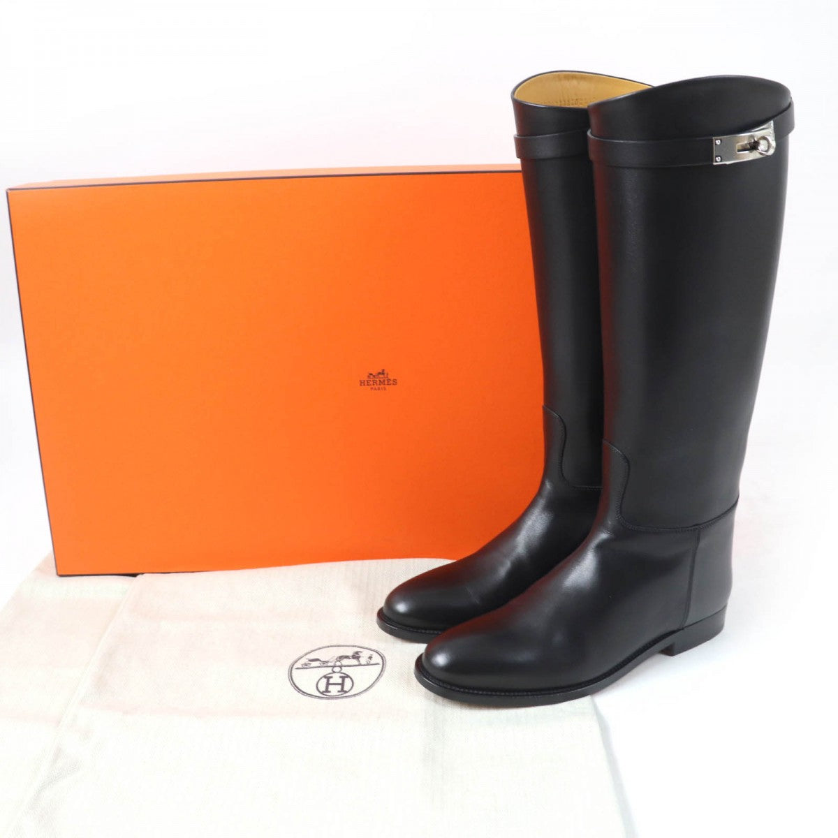 HERMES Knee-high boots leather black 37