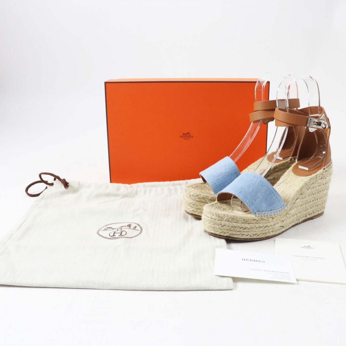 HERMES Sandals denim Light Blue Natural TIVOLI 37