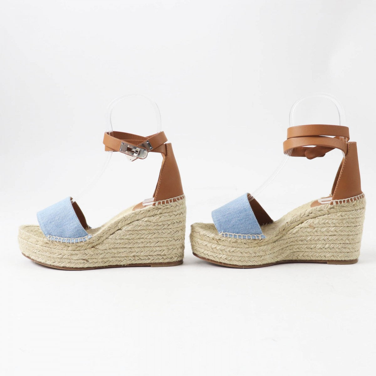 HERMES Sandals denim Light Blue Natural TIVOLI 37